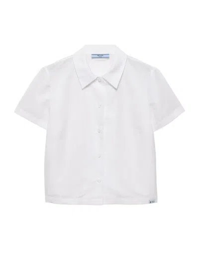 Prada Short-sleeved Linen Muslin Shirt In Purple
