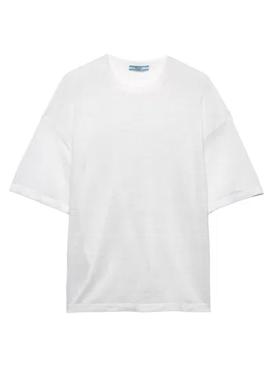 Prada Short-sleeved Linen T-shirt In White