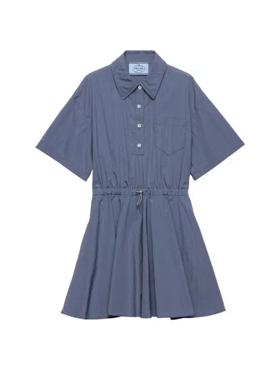 Prada Women's Short-sleeved Technical Pongé Dress In Blue