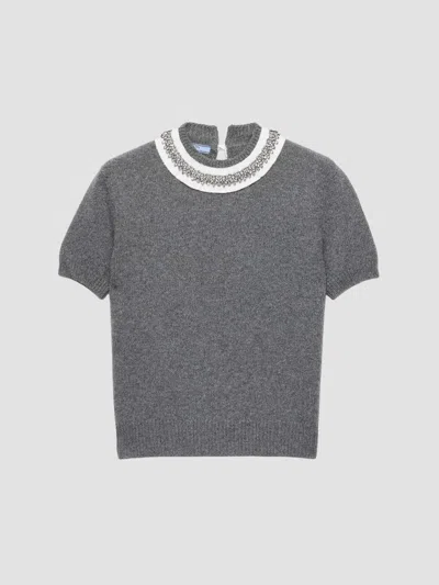 Prada Women's Short-sleeved Wool And Cashmere Sweater In Grey