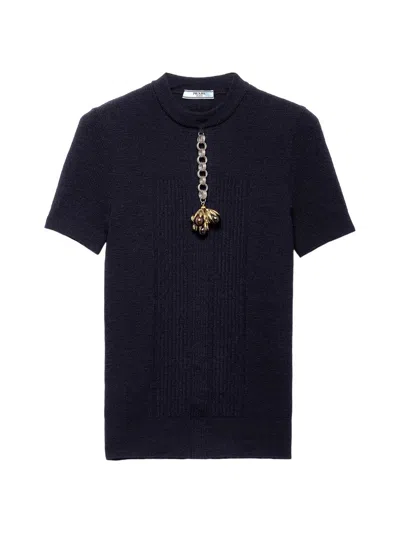 Prada Women's Short-sleeved Wool Sweater In Blue