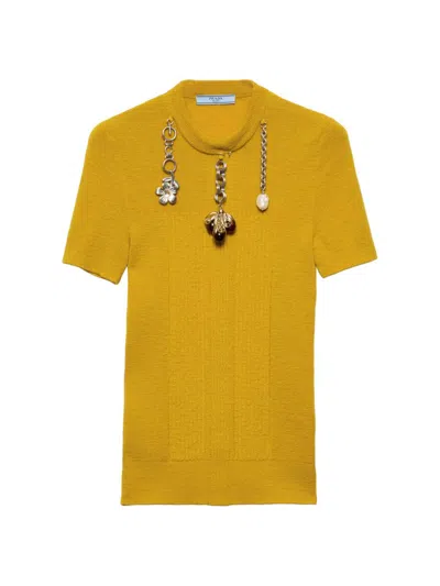 Prada Women's Short-sleeved Wool Sweater In Yellow