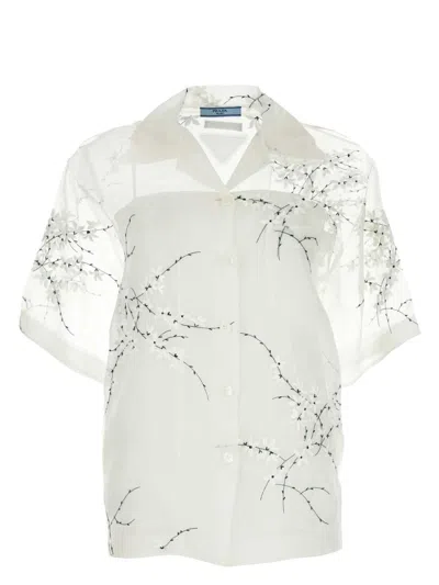 PRADA WOMEN'S SILK BLEND SEE-THROUGH SHIRT