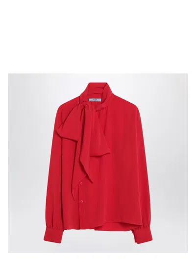 PRADA WOMEN'S SILK BLOUSE WITH SCARF SHIRT
