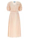 Prada Silk Dress With Pleated Detailing And Puff Sleeves