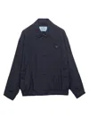 Prada Collared Jacket Long Sleeves Elasticated Hem In Blue