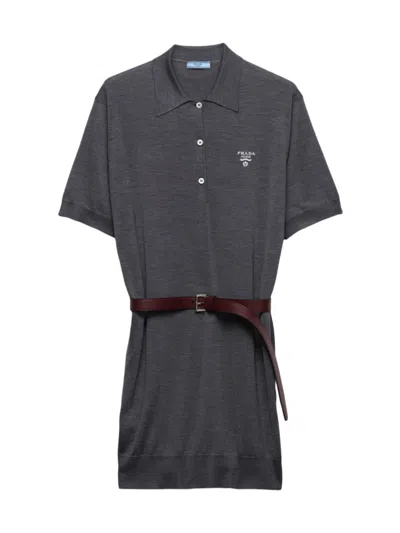 Prada Silk Polo Mini Dress In Grey