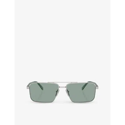 Prada Womens Silver Pr A57s Rectangle-frame Metal Sunglasses