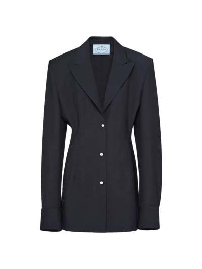 Prada Womens Blue Single-breasted Belted-waist Wool-blend Blazer