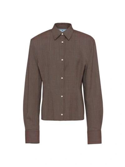 Prada Pinstripe Wool Shirt Jacket In Brown