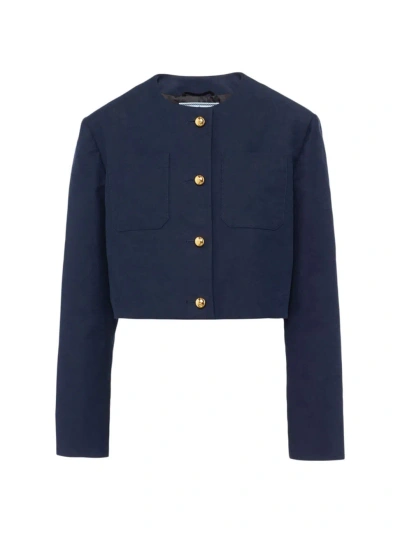 Prada Women's Single-breasted Tricotine Jacket In Navy