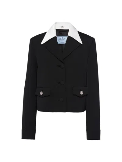 Prada Women's Single-breasted Wool And Satin Jacket In Black