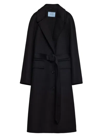 Prada Single-breasted Cashgora Overcoat In Black
