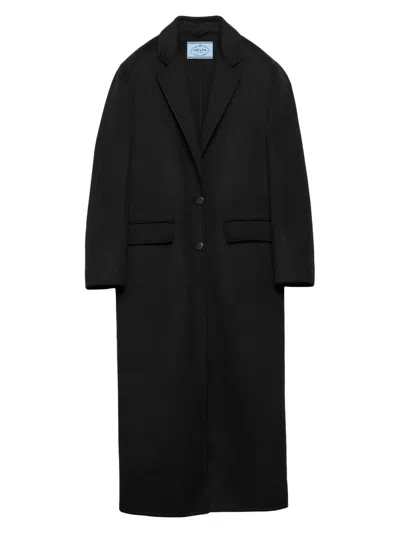 Prada Women's Single-breasted Cashgora Coat In Black
