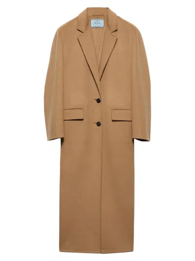 Prada Women's Single-breasted Cashgora Coat In Brown