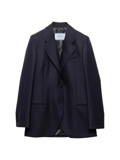 Prada Women's Single-breasted Chevron Jacket In Blue