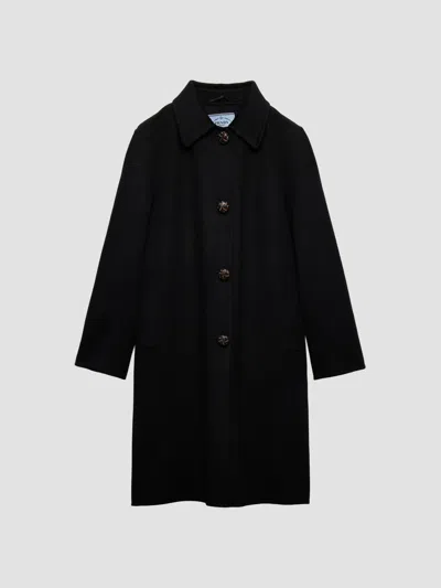 Prada Women's Single-breasted Double Cashmere And Wool Coat In Black