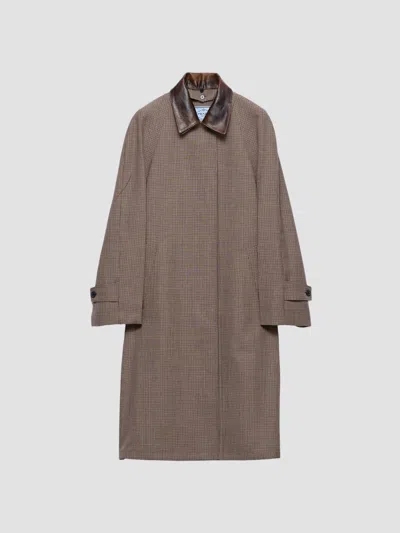 Prada Women's Single-breasted Houndstooth Check Wool Coat In Brown