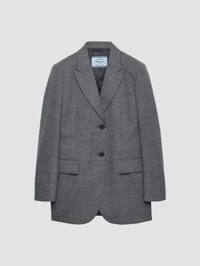 Prada Women's Single-breasted Melange Hopsack Jacket In Grey