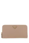 Prada Textured Leather Wallet With Gold-tone Hardware In Cream