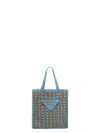Prada Light Blue And Caramel Crochet Shopping Bag