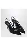 Prada 75 Logo Leather-trimmed Slingback Pumps In Black