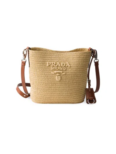 Prada Small Crochet And Leather Bucket Bag In Brown