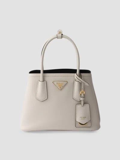 Prada Double Small Saffiano Leather Bag In Neutral