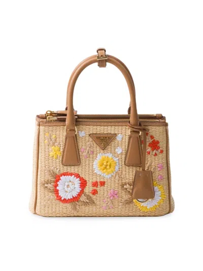 Prada Small Galleria Saffiano Crochet Handbag In Beige Khaki