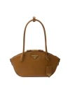 Prada Small Leather Handbag With Detachable Id Tag In Brown