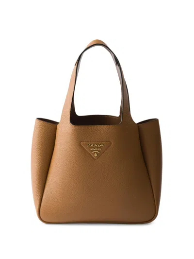 Prada Women's Small Leather Tote Bag In Brown