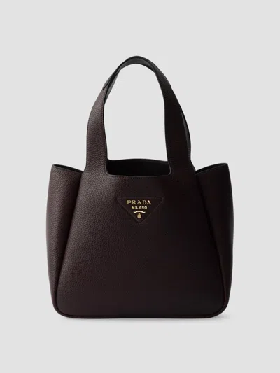 Prada Women's Small Leather Tote Bag In Dark Brown