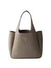 Prada Small Leather Tote Bag In Gray