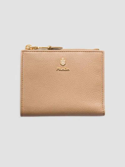 Prada Women's Small Leather Wallet In Beige Khaki