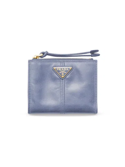 Prada Women's Small Leather Wallet In Blue