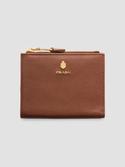 Prada Small Leather Wallet In Brown
