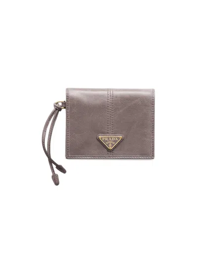 Prada Women's Small Leather Wallet In Gray