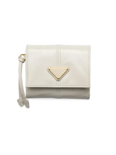 Prada Women's Small Leather Wallet In White