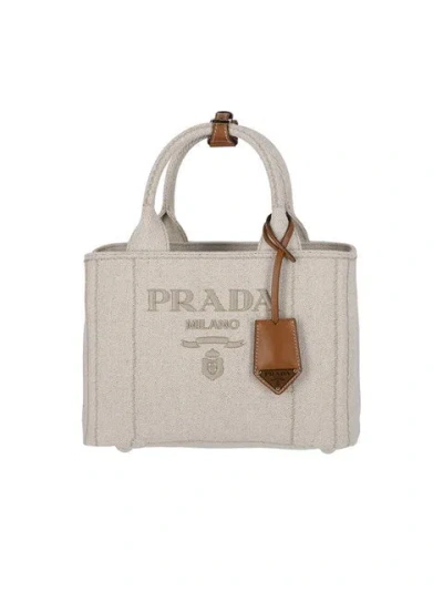 Prada Women Small Logo Tote Bag In Cream