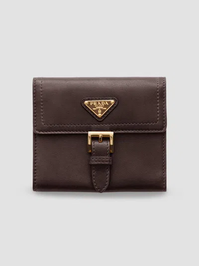 Prada Women's Small Nappa Leather Wallet In Dark Brown