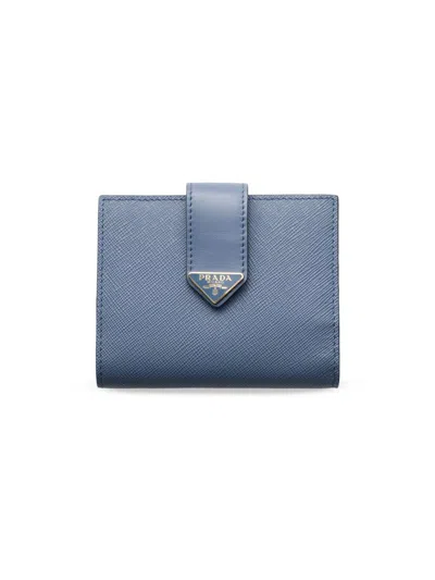 Prada Women's Small Saffiano And Smooth Leather Wallet In Blue