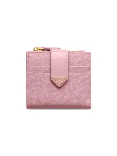 Prada Women's Small Saffiano And Smooth Leather Wallet In Pink