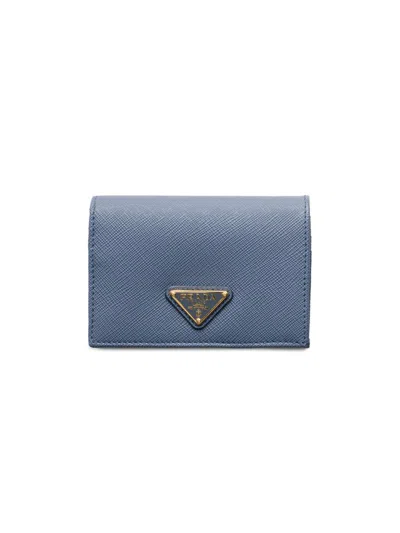 Prada Women's Small Saffiano Leather Wallet In Blue