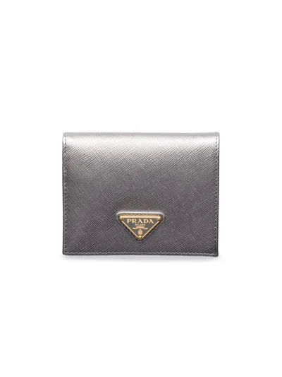 Prada Women's Small Saffiano Leather Wallet In Silver