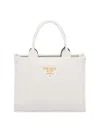 Prada Women's Small Symbole Leather Top Handle Bag With Stitching In White