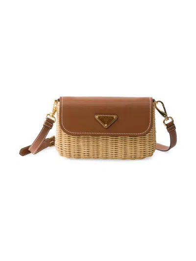 PRADA WOMEN'S SMALL WICKER AND LEATHER SHOULDER BAG