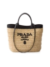 PRADA WOMEN'S SMALL WOVEN FABRIC AND LEATHER TOTE BAG