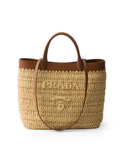 Prada Small Crochet Raffia-effect Tote Bag In Neutral