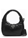 Prada Enamel Triangle-logo Leather Shoulder Bag In Black