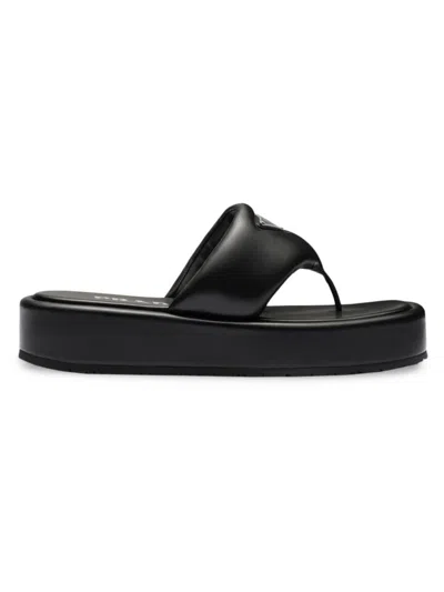 Prada Women's Soft Padded Nappa Leather Thong Platform Sandals In Black